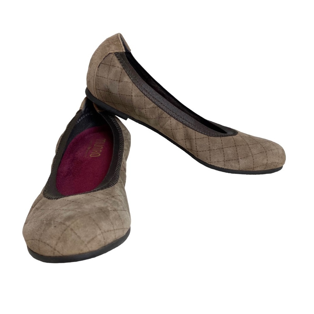 Munro Vicki Brown‎ Suede Ballet Flats 7.5 Quilted Pattern